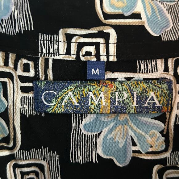 Campia Men's Black Floral Hawaiian Button Front Camp Shirt M Medium New - Picture 7 of 9